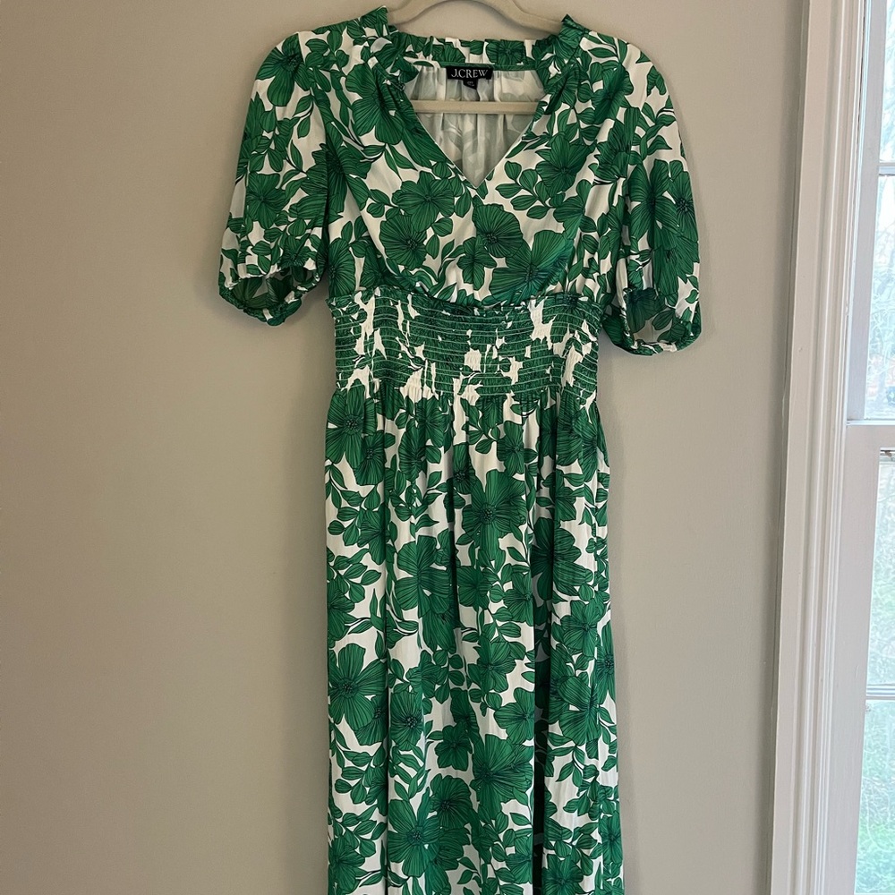 J. Crew Green Puff Sleeve Sundress